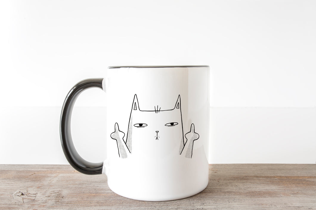 Tasse Katze mit Stinkefinger  -  Fuck you - Freche Kaffeetasse für Arbeit und Kollegen Katzen Liebhaber Tiere