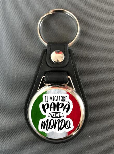 Papa del Mondo Schlüsselanhänger Italien Edelstahl oder Kunstleder mit Einkaufschip Geschenk Italiener Flagge magnetisch - Great Things 4 Family