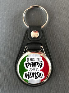 Papa del Mondo Schlüsselanhänger Italien Edelstahl oder Kunstleder mit Einkaufschip Geschenk Italiener Flagge magnetisch - Great Things 4 Family