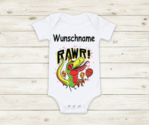 Babybody mit Wunsch Name Dinosaurier Rawr Geburtstag Kinder Baby Geschenk - Great Things 4 Family