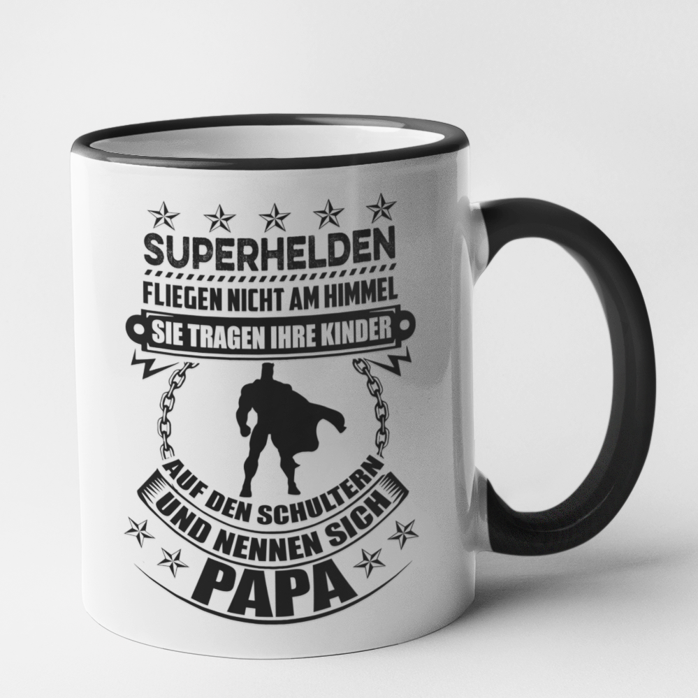 Papa Superheld Kaffeetasse Geschenk Kaffee Tasse Becher Vatertag schwarz Vatertagsgeschenk Geburtstag Papa