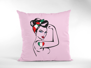 Starke Italienerin - Vintage Sofa Kissen rosa 40 x 40 cm Geschenk Italien witzig italienisch Italia