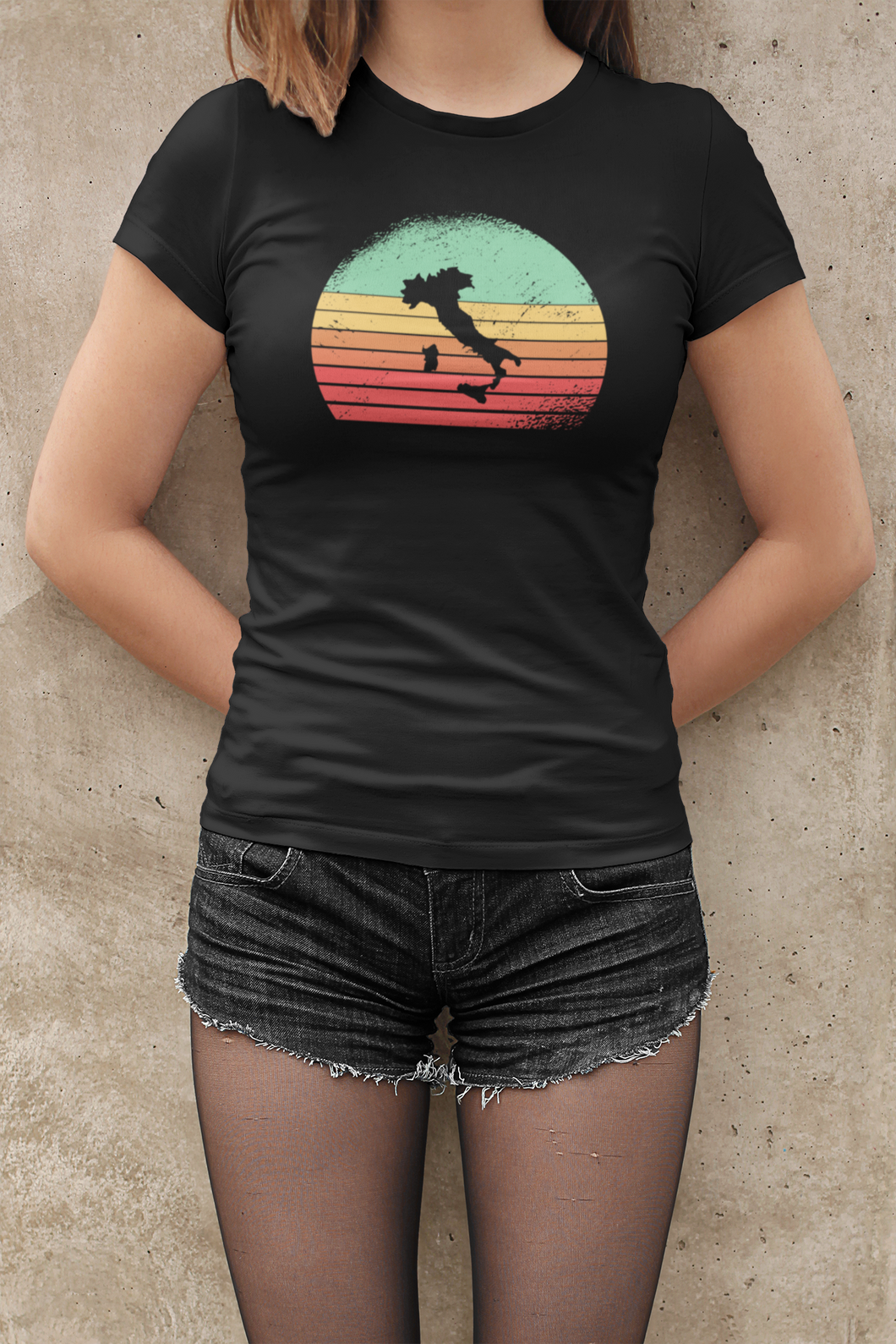 Damen  T-Shirt - Italian Retro Sunset - schwarz kurzarm Rundhals Bio Baumwolle italien